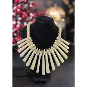 Tribal Carved Shell Statement Collar Bib Necklace 23" Impressive Size